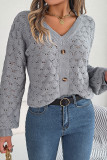 Plain V Neck Button Crochet Knit Sweater