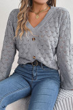 Plain V Neck Button Crochet Knit Sweater