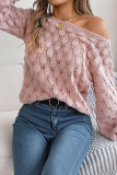 Plain Wide Shoulder Crochet Knit Sweater