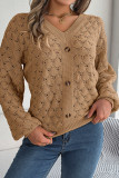 Plain V Neck Button Crochet Knit Sweater