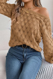 Plain Wide Shoulder Crochet Knit Sweater