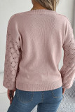 Plain V Neck Button Crochet Knit Sweater