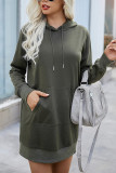 Army Green Kangroo Pocket Hooded Dress