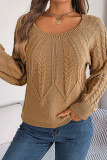 Plain Wide Crew Neck Cable Knit Sweater