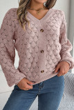 Plain V Neck Button Crochet Knit Sweater