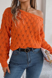 Plain Wide Shoulder Crochet Knit Sweater