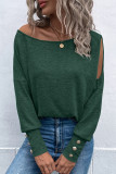 Green Asymmetrical Cut Out Buttoned Long Sleeve Top