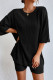 Black Plain Ribbed Loose Fit Two Piece Lounge Set