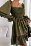 Pickle Green Smocked Puff Sleeve Ruffle Mini Dress