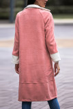 Colorblock Lapel Button Pockets Long Coat