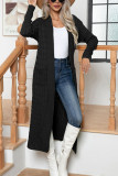 Plain Cable Knit Pockets Open Cardigan