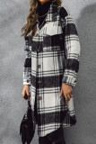 Lapel Plaid Button Long Coat