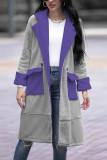 Colorblock Lapel Button Pockets Long Coat