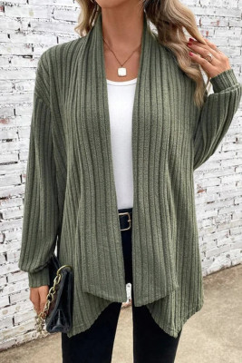 Ribbed Knitting Open Front Cardigan