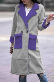 Colorblock Lapel Button Pockets Long Coat
