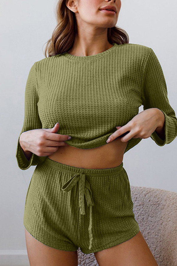 Waffle Long SLeeves Top and SHorts 2PCS Set