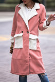 Colorblock Lapel Button Pockets Long Coat