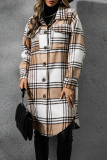 Lapel Plaid Button Long Coat
