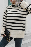 Striped Knit Turtle Neck Pullover Sweater