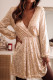 Apricot Wrapped V-neck Sequin Dress