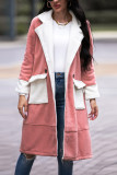 Colorblock Lapel Button Pockets Long Coat
