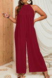 Plain Pin Tuck Halter Sleeveless Plus Size Jumpsuit Boutique Clothing Wholesale