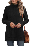 Plain Side Split Turtle Neck Long Sleeves Rib Top Boutique Wholesale