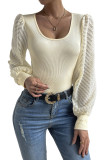 Apricot Delicate Textured Mesh Sleeve Ribbed Knit Blouse