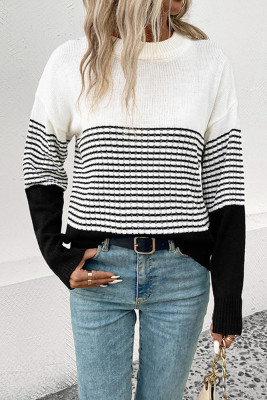 Colorblock Splicing Stripes Knitting Sweater
