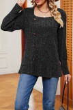 Boutique Clothing Wholesale Plain Square Neck Side Button Rib Top