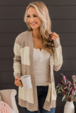 Parchment Color Block Textured Knit Open Front Cardigan