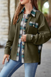 Waffle Knit Splicing Plaid Button Up Shacket
