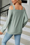 Plain Jacquard Cold Shoulder Long Sleeves Top