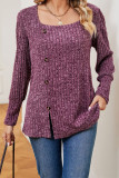 Boutique Clothing Wholesale Plain Square Neck Side Button Rib Top