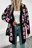 Floral Knitting Front Open Cardigan
