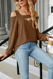Plain Jacquard Cold Shoulder Long Sleeves Top