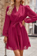 Boutique Wholesale Plain Textured Wrap V Neck Puff Dress With Sash