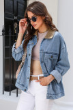 Sky Blue Vintage Corduroy Collar Denim Jacket