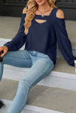 Plain Jacquard Cold Shoulder Long Sleeves Top