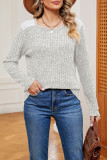 Plain Crew Neck Lace Patchwork Rib Long Sleeves Top