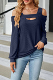 Plain Jacquard Cold Shoulder Long Sleeves Top