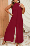 Plain Pin Tuck Halter Sleeveless Plus Size Jumpsuit Boutique Clothing Wholesale