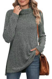 Plain Side Split Turtle Neck Long Sleeves Rib Top Boutique Wholesale