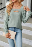 Plain Jacquard Cold Shoulder Long Sleeves Top