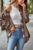 Waffle Knit Splicing Plaid Button Up Shacket
