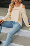 Plain Jacquard Cold Shoulder Long Sleeves Top