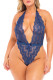 Blue Plus Size Lace Crochet Plunge V Neck Halter Teddy Lingerie