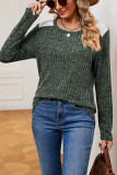 Plain Crew Neck Lace Patchwork Rib Long Sleeves Top