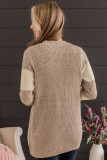 Parchment Color Block Textured Knit Open Front Cardigan