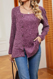 Boutique Clothing Wholesale Plain Square Neck Side Button Rib Top